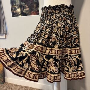 Y2K Derek Heart cotton smocked waist ruffle midi skirt floral print boho medium